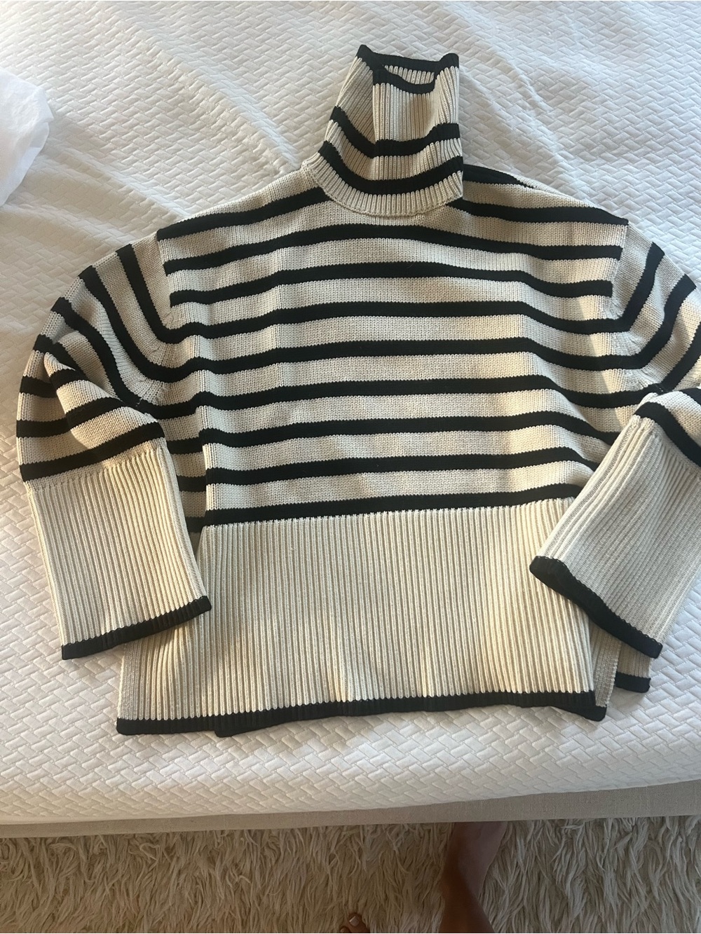 Toteme Cream and Black Striped Wool organic cotton Turtleneck Sweater - Picture 2 of 5